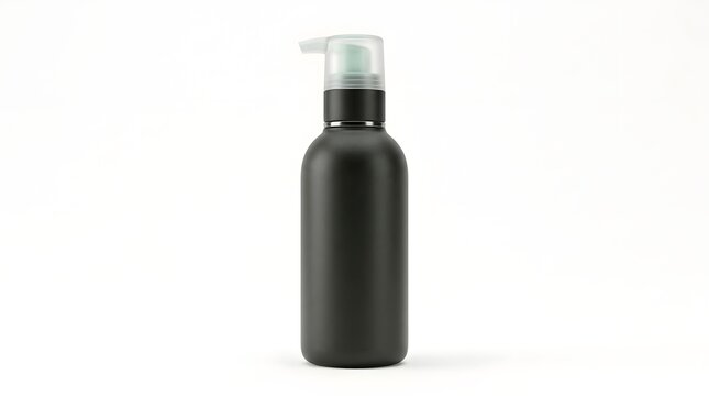 This cosmetic shampoo bottle designed for hair cleansing and personal hygiene is presented in a minimalist studio shot