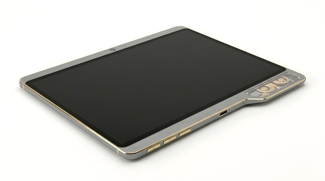 Showcasing a digital tablet s empty touchscreen display on a stark white surface perfect for design mockups app presentations or technology concepts