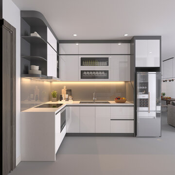 modern kitchen interior, 3d render