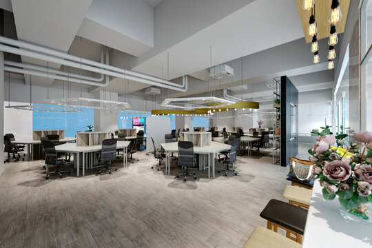 3d render open office, working space interior