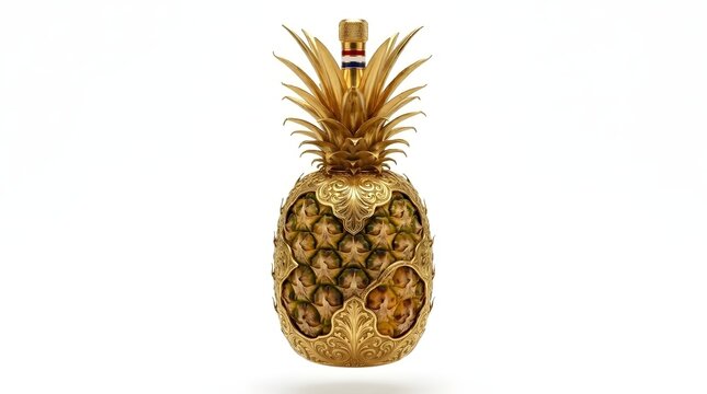 A single whole pine with its spiky green crown sits isolated against a bright seamless white studio background highlighting its healthy exotic appeal as a natural food ingredient