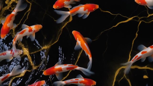 深い黒漆器の背景に対して揺らめく水のコースティクスエフェクトの俯瞰
