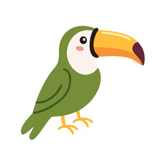 Fototapeta premium Cute cartoon toucan bird with bright beak and green body isolated on white background