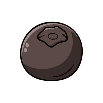 Simple cartoon drawing of a single dark blue blueberry with a stem indent