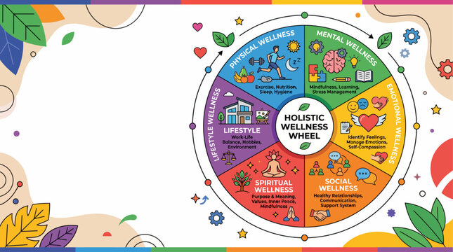 Comprehensive Holistic Wellness Wheel Chart for International Self-Care Day and Personal Balance Development