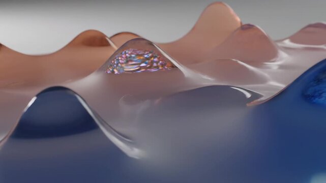 Abstract shapes of waves in colorful design with focus on surface details and reflections