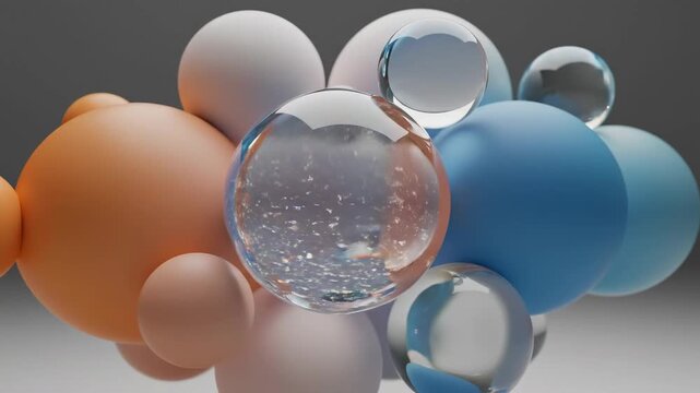 A group of colorful spheres with varying sizes and textures