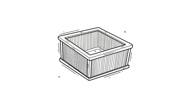 Empty plastic storage bin with grid pattern.