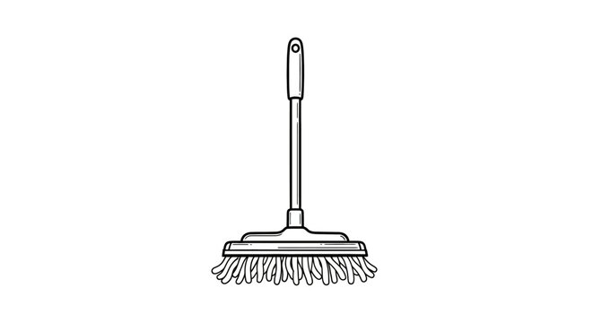 Black and white illustration of a push broom with handle.