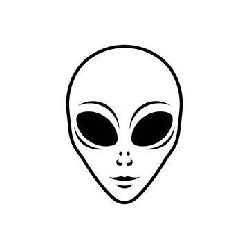 Stylized Alien Head Icon in Black and White, Minimalist Extraterrestrial Face for Sci-Fi Concepts