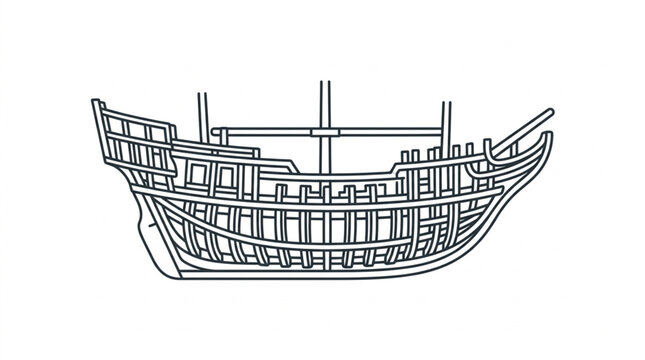 Detailed illustration of a wooden ship hull frame construction.