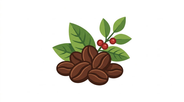 Fresh Coffee Beans and Leaves Illustration.