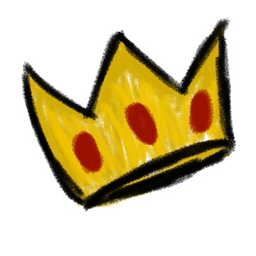 Hand-drawn Yellow Crown with Red Dots Isolated on White Background Cartoon Style