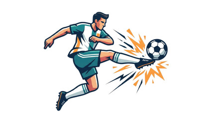 Fototapeta premium Dynamic Professional Soccer Player Kicking Football with Powerful Shot Effect Vector Illustration