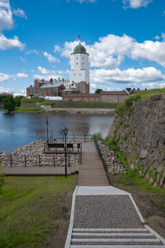 Observation deck on the St. Olaf Tower. Vyborg Castle, Leningrad Region, Russia (vertical)