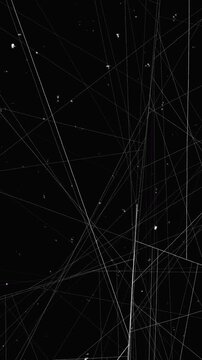 Abstract random film lines with white dust particles on a black background, ideal for vintage vertical overlays.