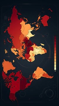 Abstract world map heat map with futuristic data visualization