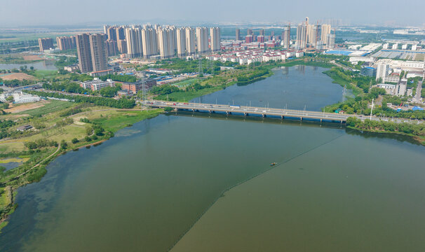 Wuhan Aerial Landscape: Urban Development and Lake Watershed View