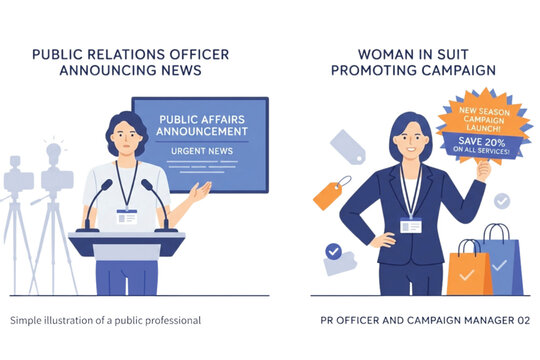 Professional Public Relations Officer and Marketing Campaign Manager Illustrations