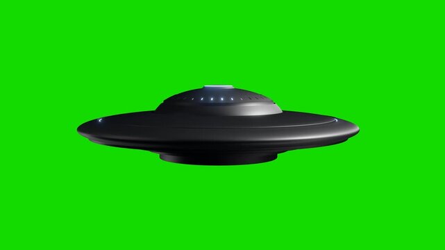 Flying saucer rotate animation. Realistic UFO rotate animation on green background. Full HD. 4K