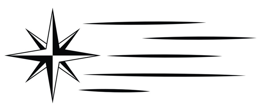 Shooting stars icon, vector logo design. Meteorite and comet with tail. Falling star concept on white background. Vector illustration.