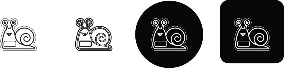 Cute cartoon snail character sticker design set in different outline variations © Nusrat