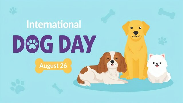 International dog day celebration banner with cute dogs