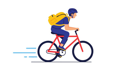 Fototapeta premium man riding bicycle fast with backpack
