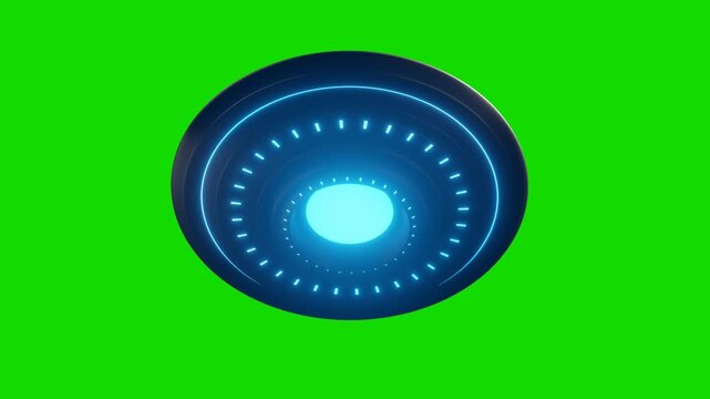 Flying saucer rotate animation. Realistic UFO rotate animation on green background. Full HD. 4K