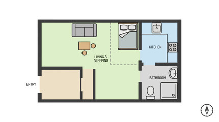 Fototapeta premium Minimalist one-bedroom apartment floor plan with modern layout