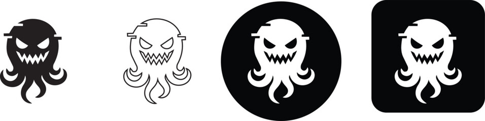 Evil octopus monster kraken character icon vector set for dark theme graphics © Nusrat
