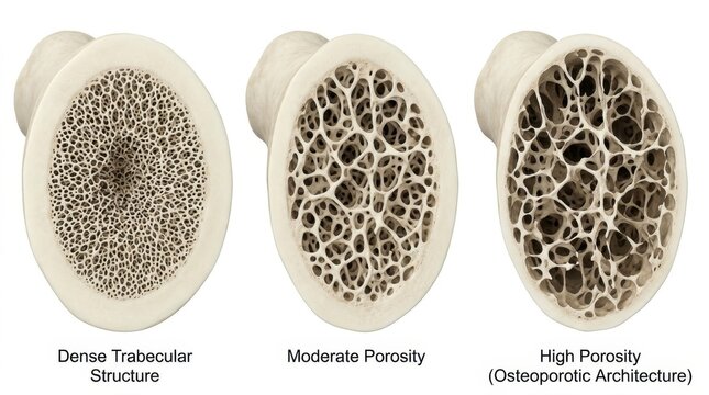Medical Illustration of Femur Bone Cross-Sections Showing Trabecular Density Variations