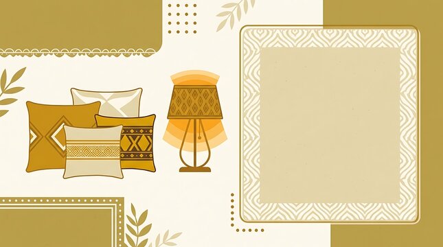 Stylish home decor template with patterned cushions and lamp