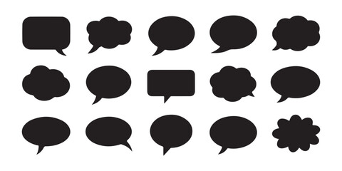 Fototapeta premium Collection of various black speech bubbles and thought balloons for dialogue graphic design use.
