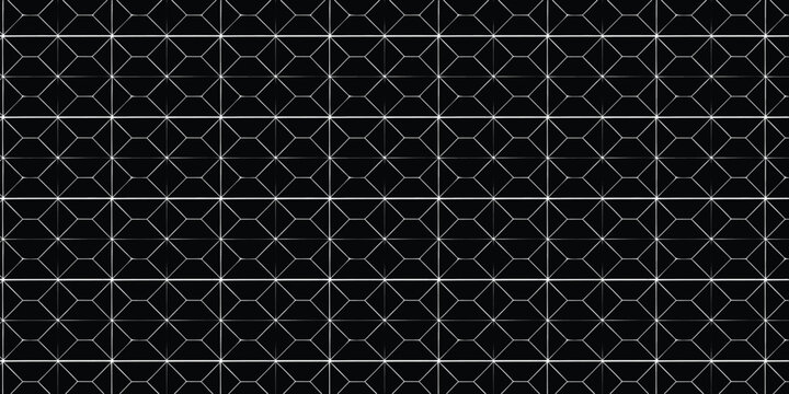 Dark Seamless Geometric Grid Pattern with Abstract Line Art Background,