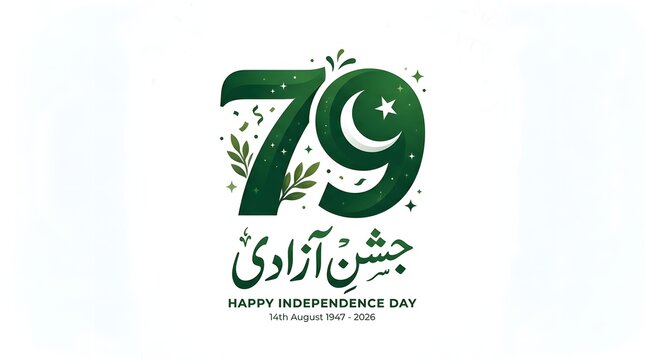 Pakistan independence day 79th anniversary celebration graphic with crescent moon