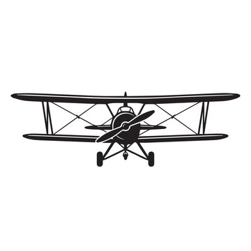 Vintage biplane aircraft front view silhouette vector illustration ai