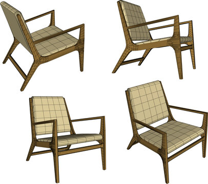 Professional 3D Model of a Modern Retro Sofa Chair with Vintage Vibes and Ergonomic Duduk Seating Position for Office and Home