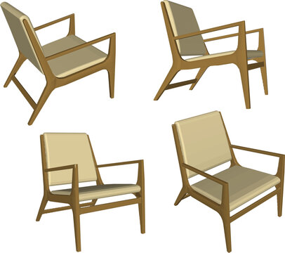 Professional 3D Model of a Modern Retro Sofa Chair with Vintage Vibes and Ergonomic Duduk Seating Position for Office and Home