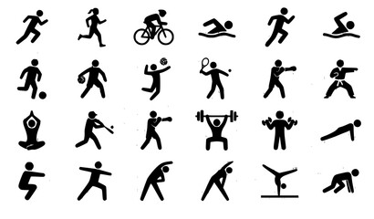 Fototapeta premium Monochrome Sports Silhouette Icon Set with Fitness Workout and Athletic Activity Collection