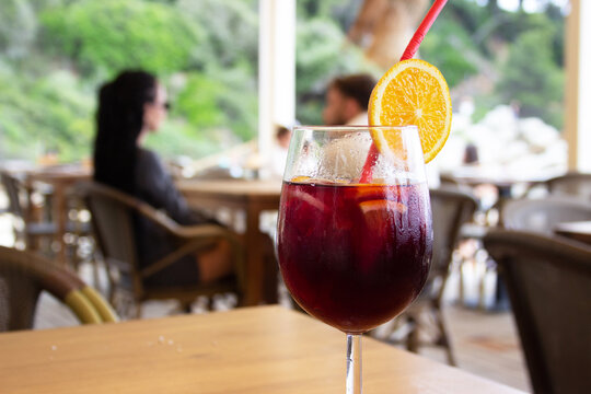 Summer Sangria Served at Beachfront Bar During Sunny Vacation