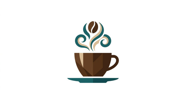 Hot Coffee Cup With Steam And Coffee Beans Logo Design.