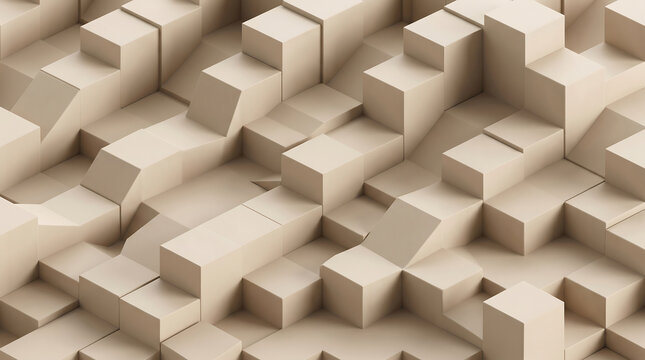 Modern Beige 3D Geometric Cube Pattern Wall Texture Background