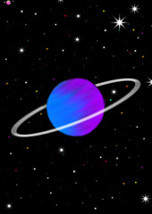 Abstract Ringed Purple and Blue Planet in Deep Space with Colorful Stars © khabib