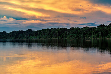Naklejka premium Sunset on the Beni River near Rurrenabaque in the Amazon Basin in Bolivia 