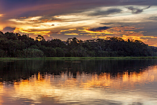 Sunset on the Beni River near Rurrenabaque in the Amazon Basin in Bolivia
