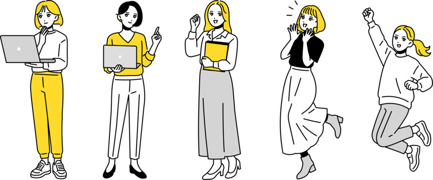 若い女性の様々ポーズセット　全身