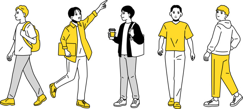 若い男性の様々なポーズセット　全身