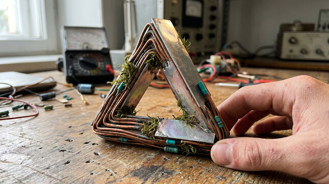 Raw copper wire impossible penrose triangle for renewable energy grid concept