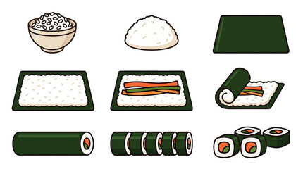 Traditional Maki Sushi Making Process and Japanese Food Rolling Stages © DzikriAdi